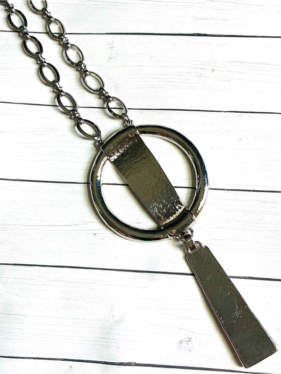 Chico's Jewelry - NEW NWOT Chico's Silver-Tone Hammered Textured Circle Drop Statement Necklace